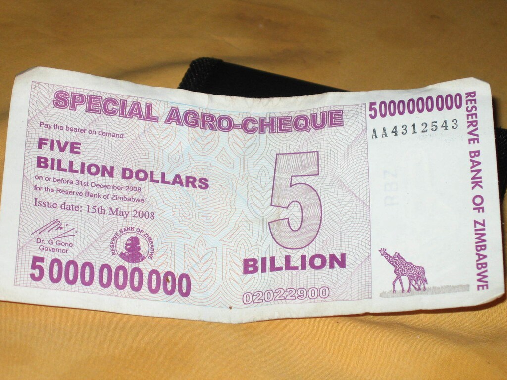 inflation: a Zimbabwean 5 billion dollar note