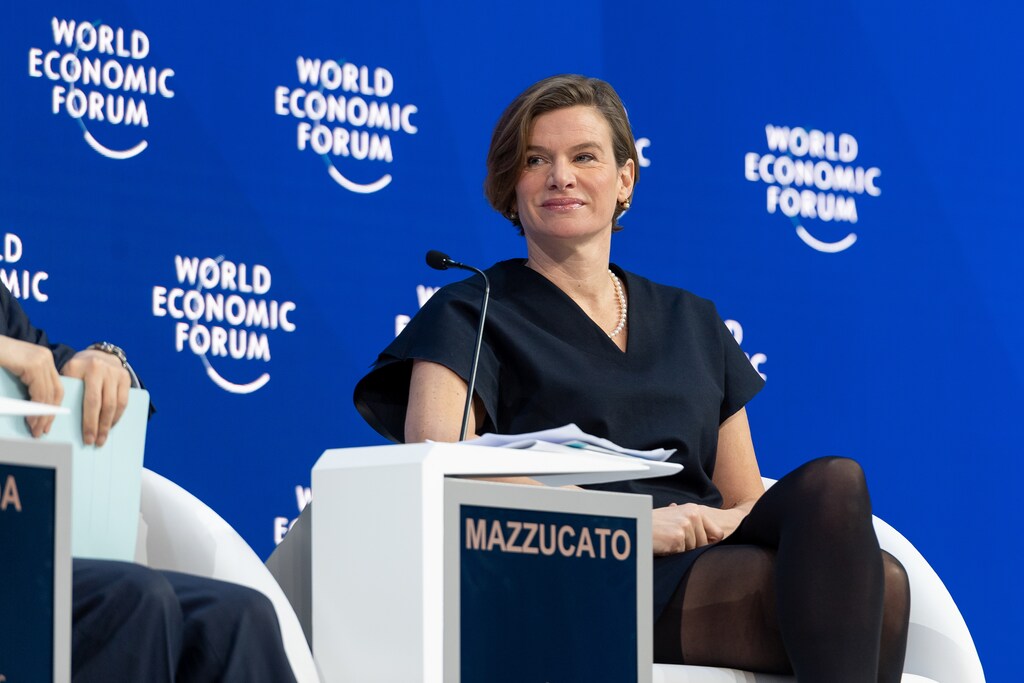 Mariana Mazzucato, Professor of Economics of Innovation and Public Value; Founder and Director, Institute for Innovation and Public Purpose, University College London (UCL), United Kingdom speaking during the Session "Global Economy in Transition: Shaping a New Architecture" at the Annual Meeting 2019 of the World Economic Forum in Davos, January 25, 2019. Congress Centre - Congress Hall.
