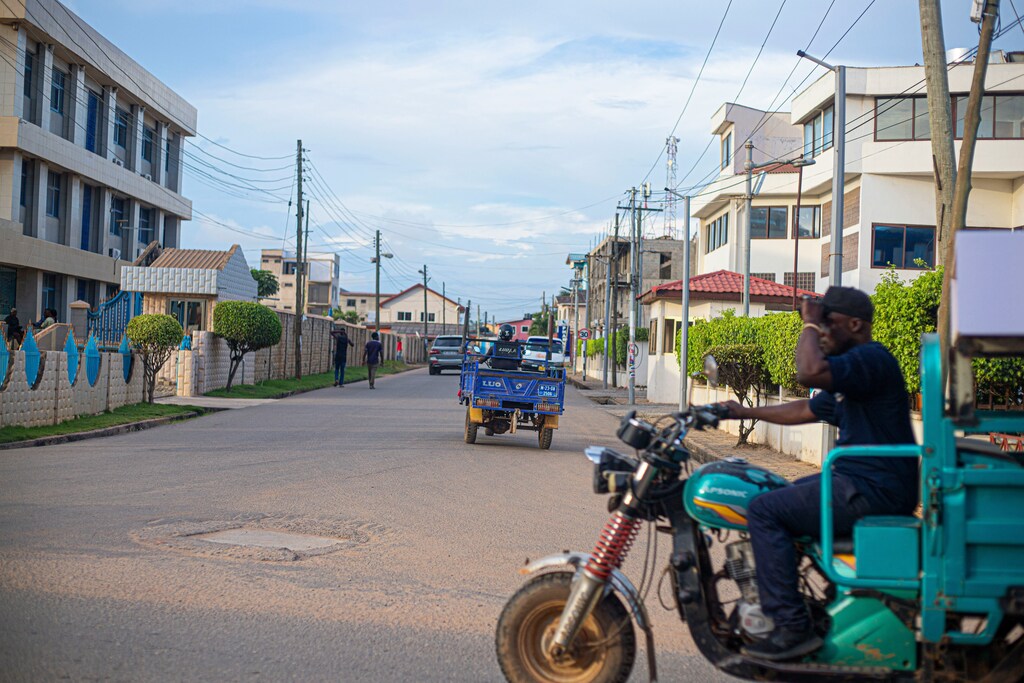 Power lines in a street in Ghana, West Africa