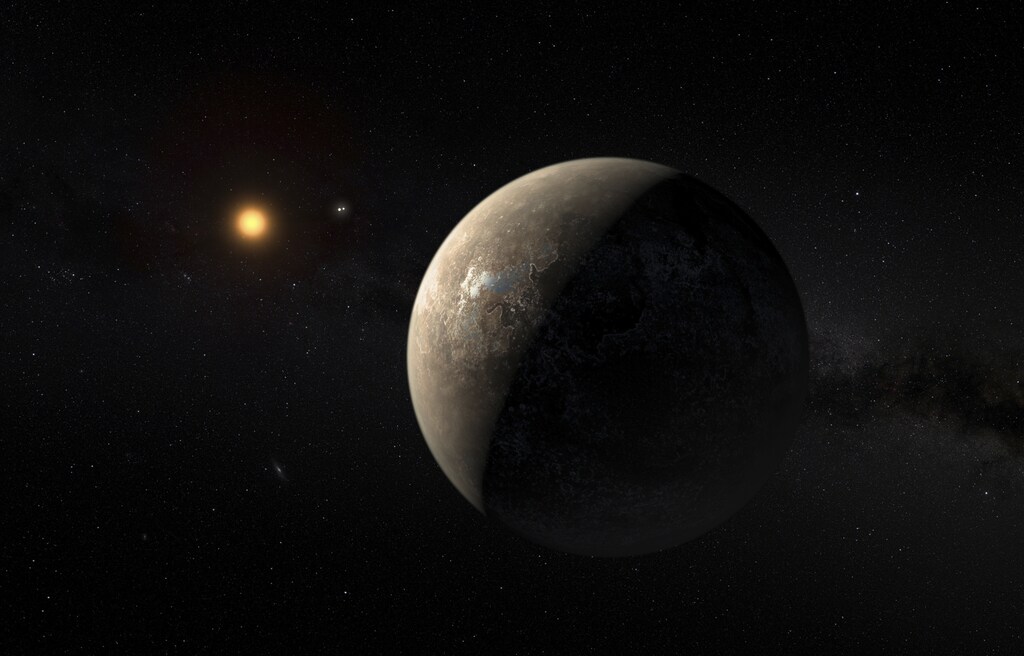 The planet Proxima b orbiting the red dwarf star Proxima Centauri, the closest star to our Solar System, is seen in an undated artist's impression released by the European Southern Observatory August 24, 2016. ESO/M. Kornmesser/Handout via Reuters THIS IMAGE HAS BEEN SUPPLIED BY A THIRD PARTY. IT IS DISTRIBUTED, EXACTLY AS RECEIVED BY REUTERS, AS A SERVICE TO CLIENTS. FOR EDITORIAL USE ONLY. NOT FOR SALE FOR MARKETING OR ADVERTISING CAMPAIGNS - RTX2MWBP