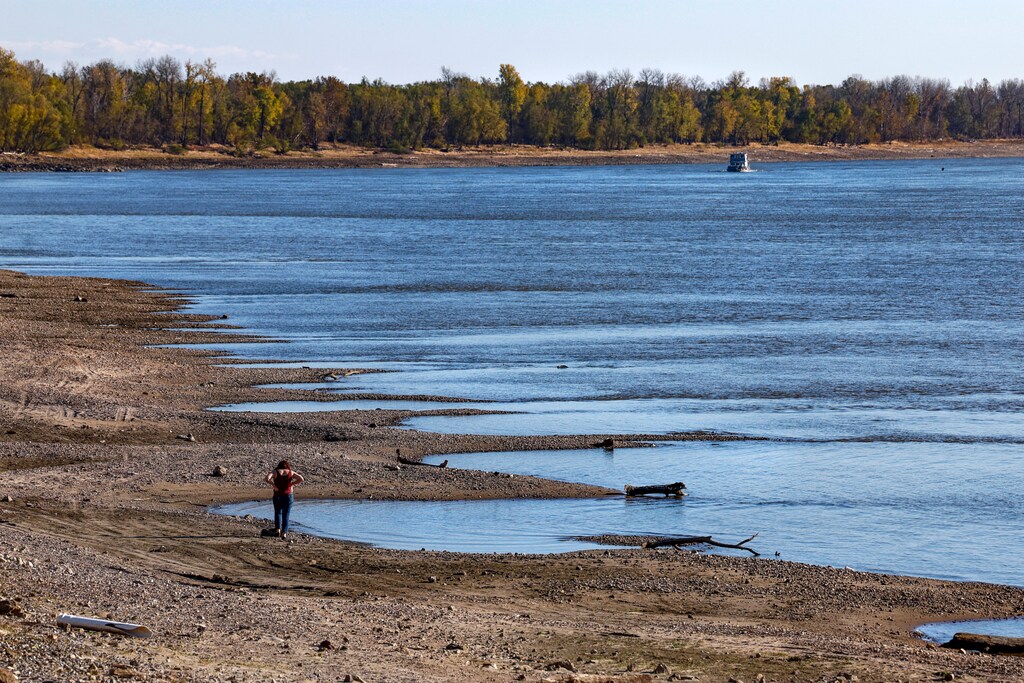 Climate change and increasing demand is causing water levels to fall in the world's reservoirs, like pictured here in the Mississippi River.
