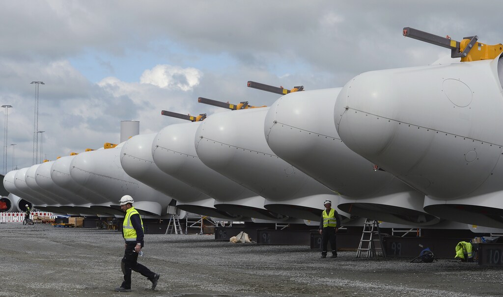 Wind turbine hubs being exported from Esbjerg, Denmark.