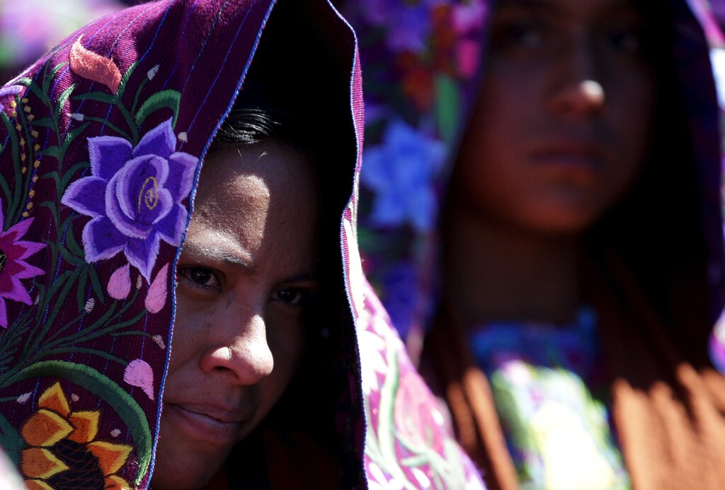 Indigenous women attend a Mass celebrated by Pope Francis