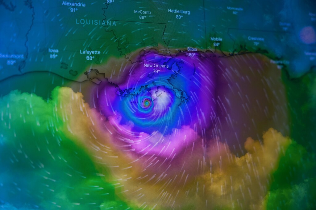 A hurricane represented on a map of the US