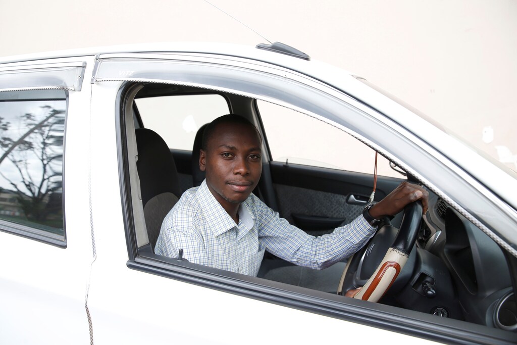 Nairobi Uber driver Joe Wanyoike in his car.