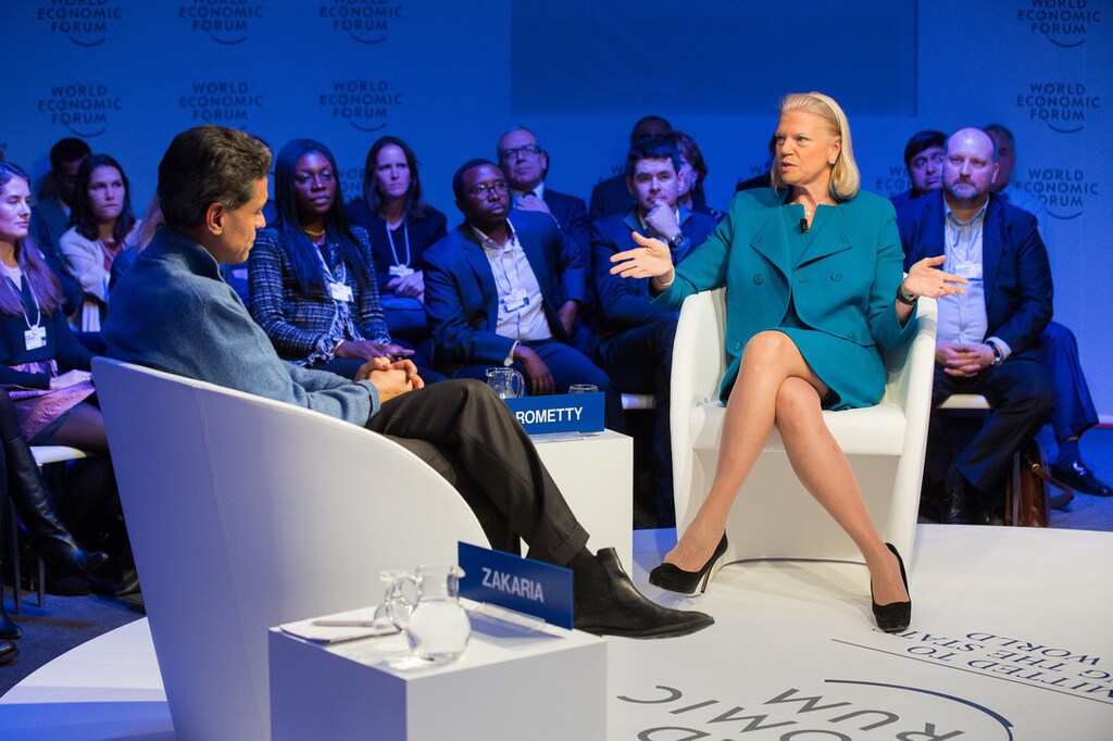 Ginni Rometty, Chairman, President and Chief Executive Officer, IBM Corporation, USA and Fareed Zakaria, Host, Fareed Zakaria GPS at the Annual Meeting 2017 of the World Economic Forum in Davos, January 18, 2017Copyright by World Economic Forum / Christian Clavadetscher