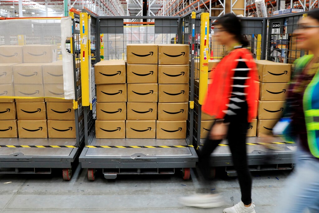 Amazon packages are seen at the new Amazon warehouse during its opening announcement on the outskirts of Mexico City, Mexico July 30, 2019. Picture taken July 30 2019. REUTERS/Carlos Jasso - RC1F89999840