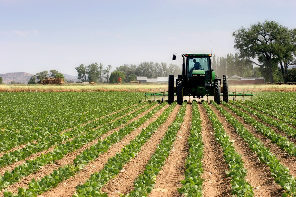 A farmer on his tractor plowing the field, illustrating the potential of technology in farming