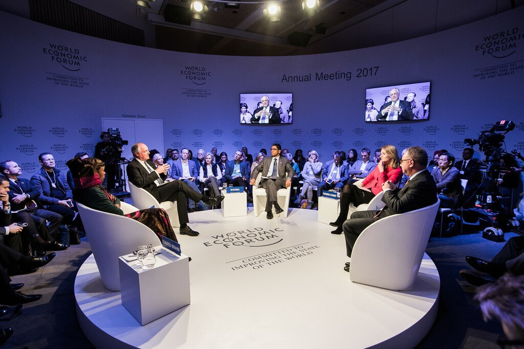 Pranjal Sharma, Contributing Editor, Businessworld, India, Helle Thorning-Schmidt, Chief Executive Officer, Save the Children International, United Kingdom, Mark Cutifani, Chief Executive, Anglo American, United Kingdom, Hindou Oumarou Ibrahim, Coordinator, Association for Indigenous Women and Peoples of Chad (AFPAT), Chad and Paul Polman, Chief Executive Officer, Unilever, United Kingdom at the Annual Meeting 2017 of the World Economic Forum in Davos, January 17, 2017Copyright by World Economic Forum / Jakob Polacsek