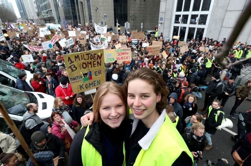 Anuna De Wever poses as Belgian students claim for urgent measures to combat climate change during a demonstration in central Brussels, Belgium January 31, 2019. REUTERS/Yves Herman - RC17074D4FA0