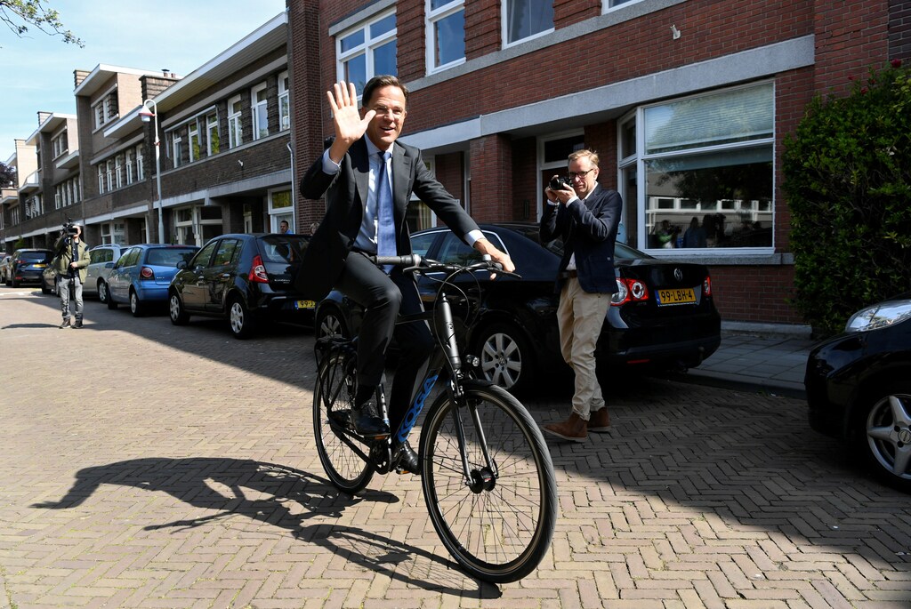 Dutch Prime Minister Mark Rutte ride his bike