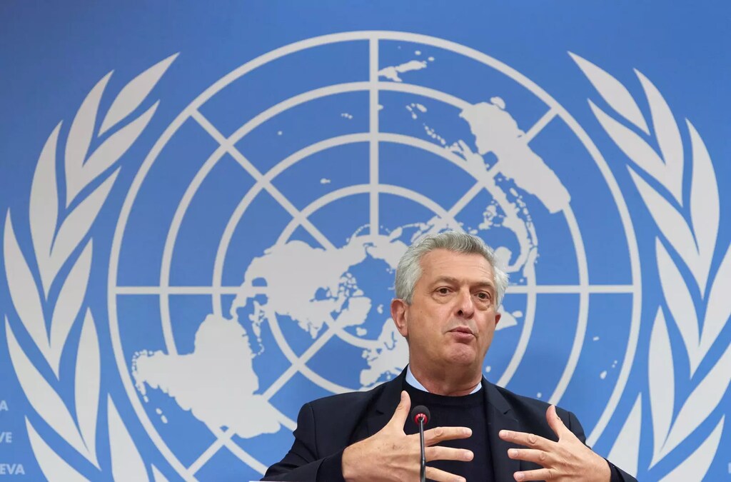 Grandi, de ACNUR, asiste a una conferencia de prensa sobre Ucrania en la ONU en Ginebra.