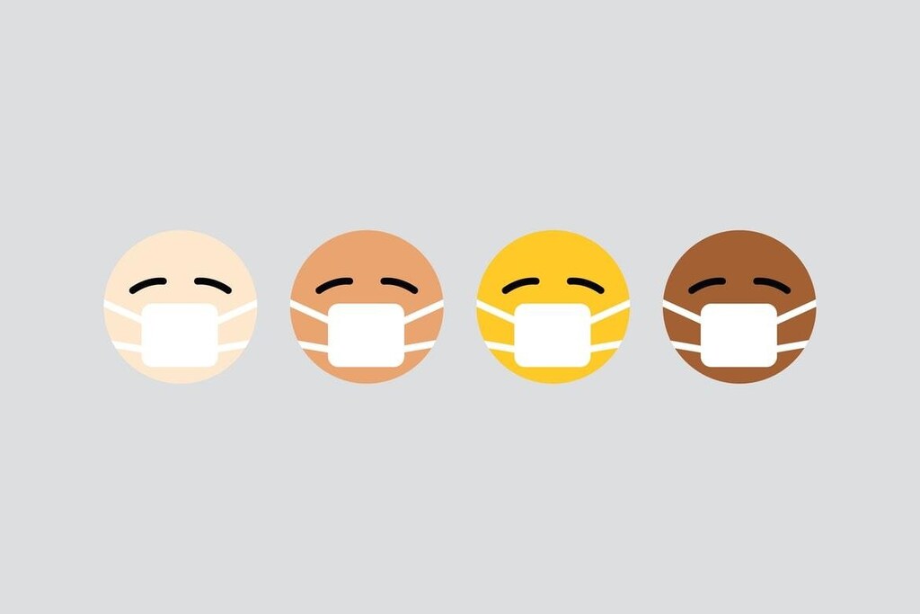 Four emojis wearing face masks.
