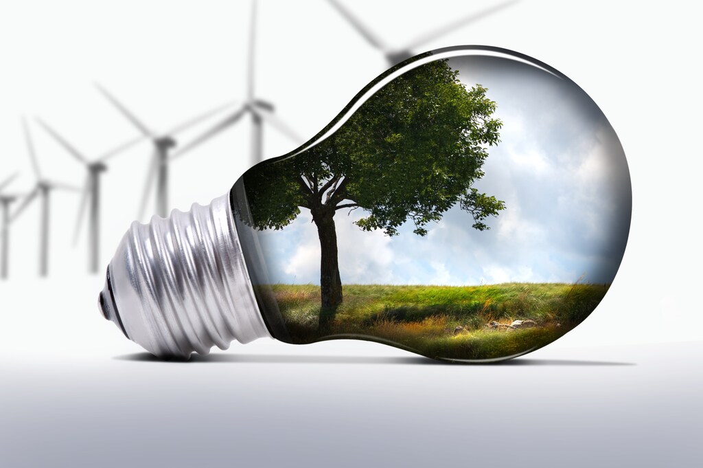 Sustainability. Lightbulb on its side.