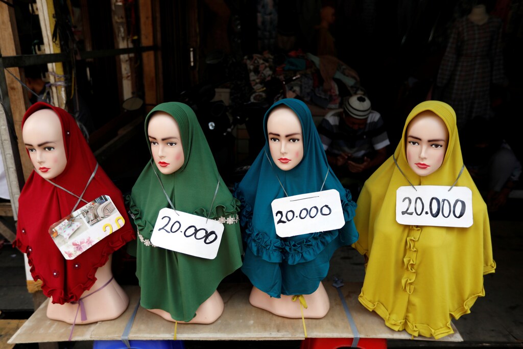 Hijabs on sale at Tanah Abang wholesale market in Jakarta, the largest in south-east Asia.