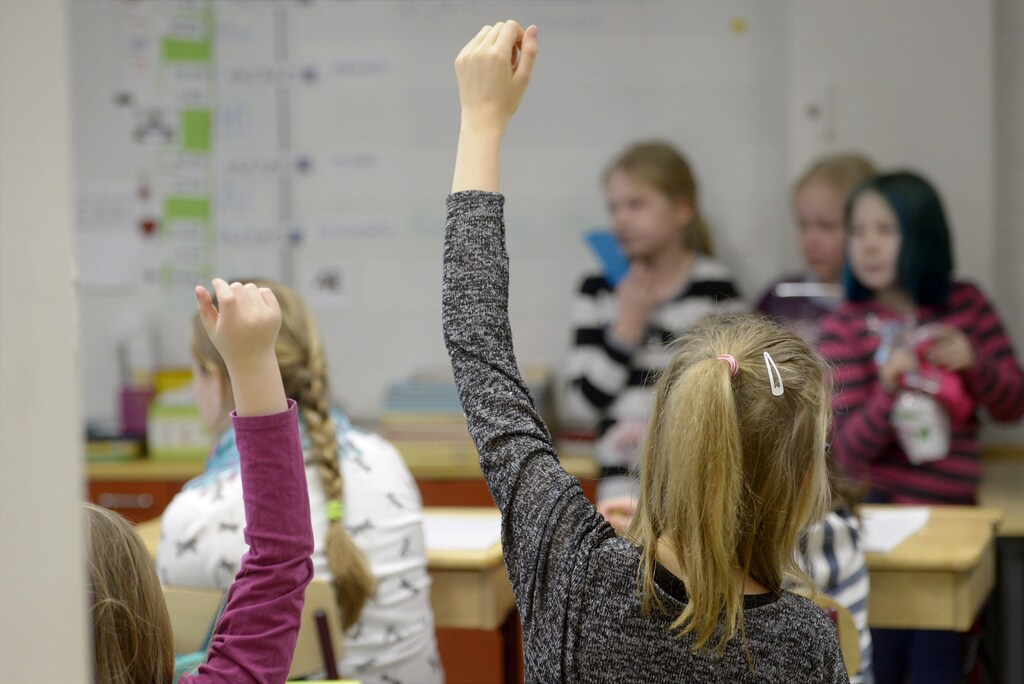 Pupils during class at the elementary school in Helsinki, Finland, February 4, 2016.