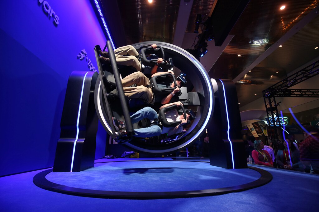 Attendees try out the Samsung Gear VR 4D Experience during the 2017 CES in Las Vegas, U.S., January 5, 2017.