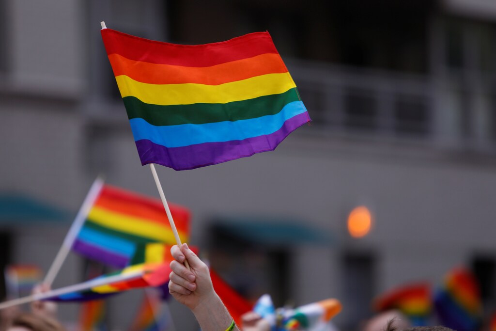 People wave rainbow flags during the 2018 New York City Pride Parade in Manhattan, New York, U.S., June 24, 2018. REUTERS/Andrew Kelly