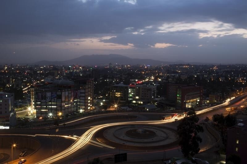A general view shows part of the capital Addis Ababa at night, Ethiopia, May 17, 2015. Daily life of people in Ethiopia, where elections are held this weekend, is portrayed in the east African nation's churches and mosques, coffee shops and markets, both in the capital Addis Ababa and the walled town of Harar in the east. Ethiopia, home to nearly 100 million people, holds the first poll on Sunday since long-serving leader Meles Zenawi died in 2012.