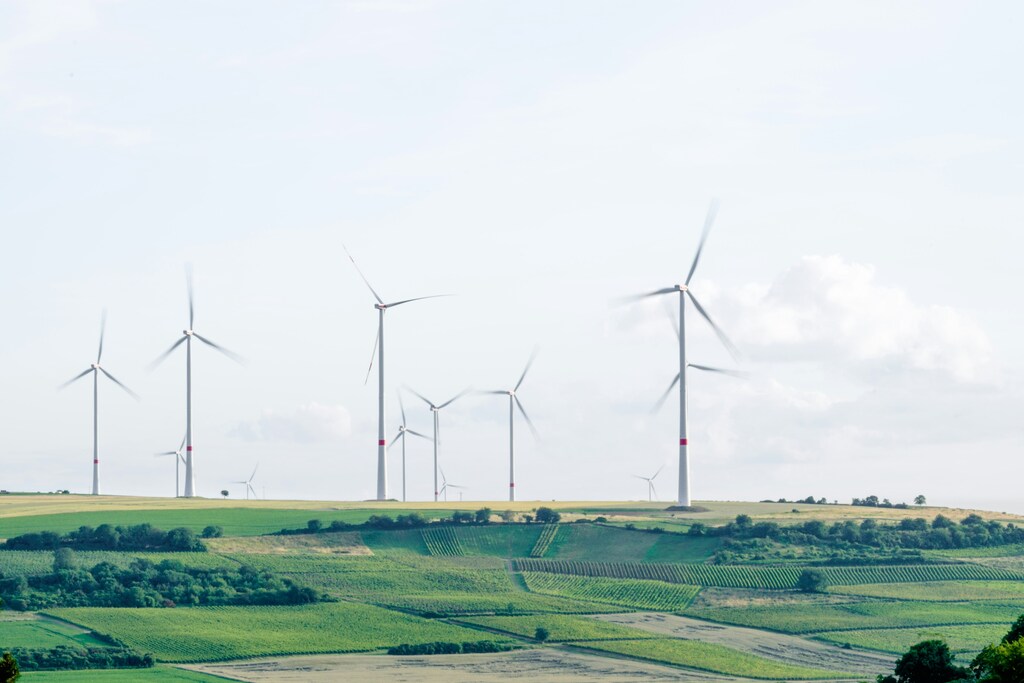 Wind turbines.