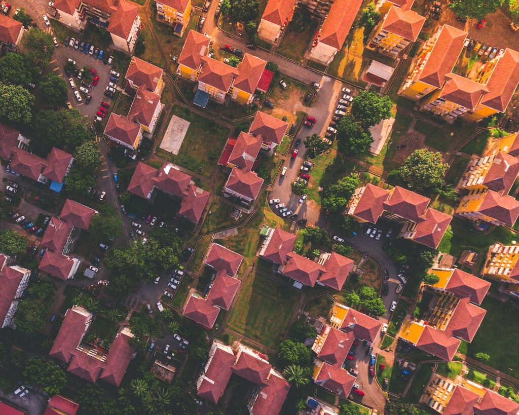 Bird's eye photography of urban housing residence in Kuala Lumpur, Malaysia: Compact city strategies and holistic planning can solve social and environmental problems caused by urban sprawl