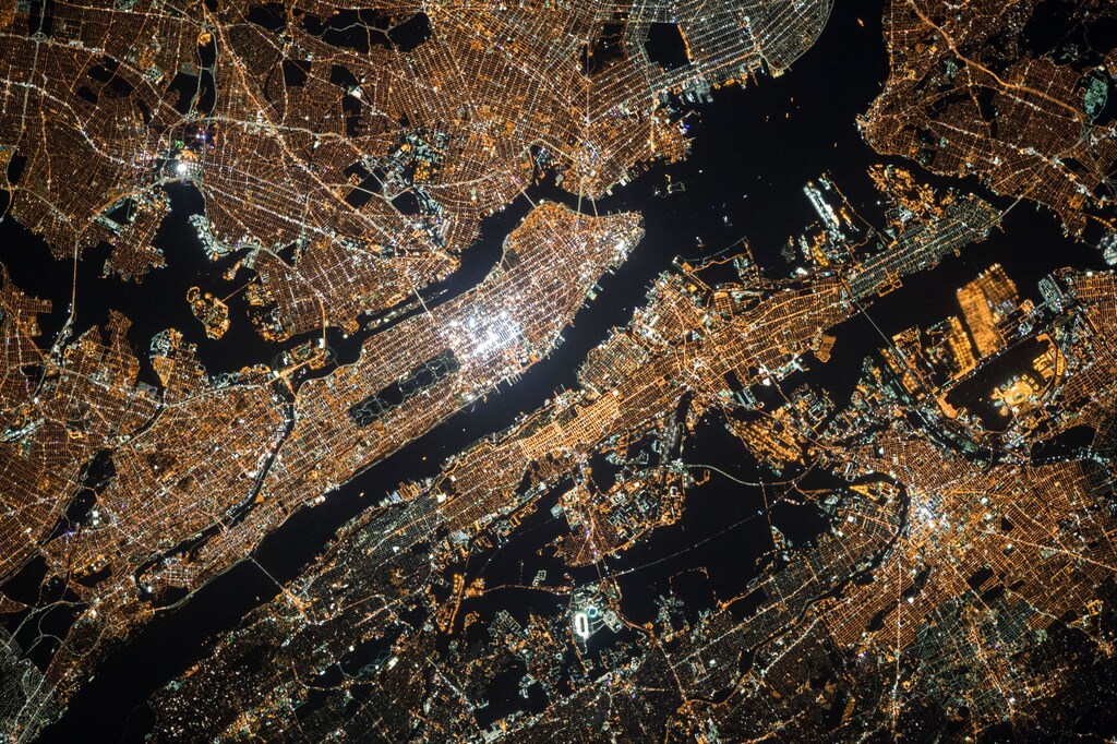 satellite image of a lit up world