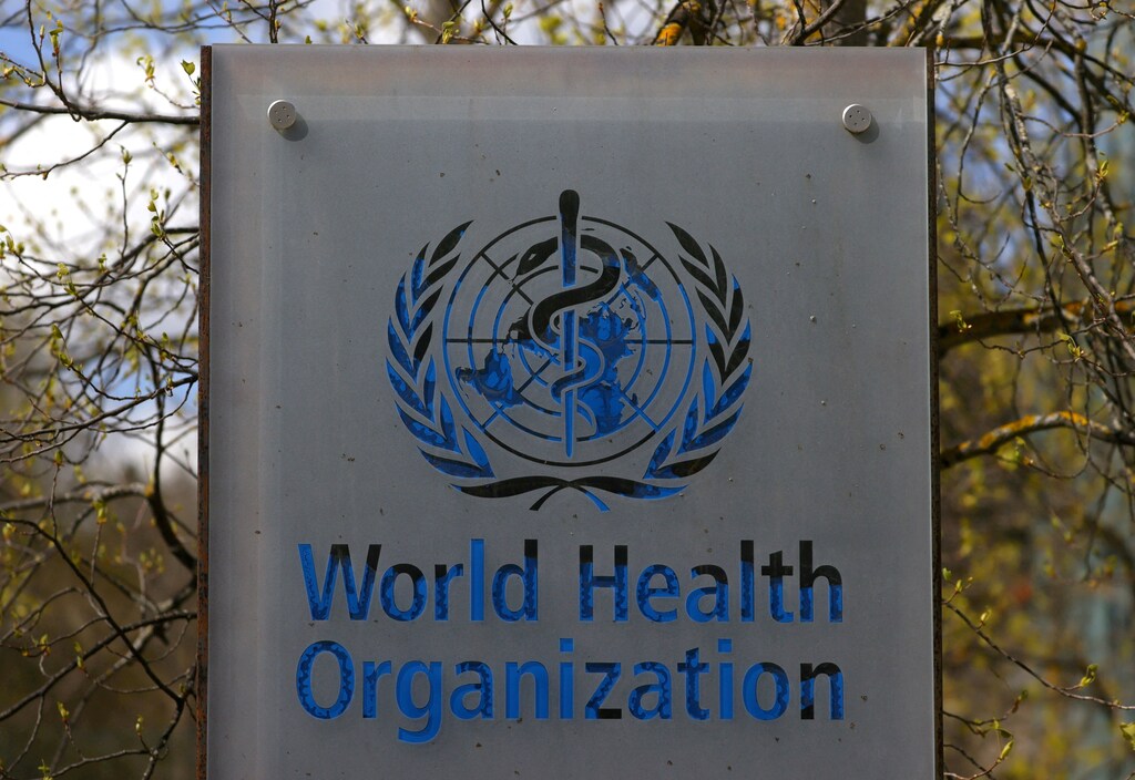The logo outside a building of the World Health Organization (WHO) during an executive board meeting on update on the coronavirus disease (COVID-19) outbreak, in Geneva, Switzerland, 6 April 2021