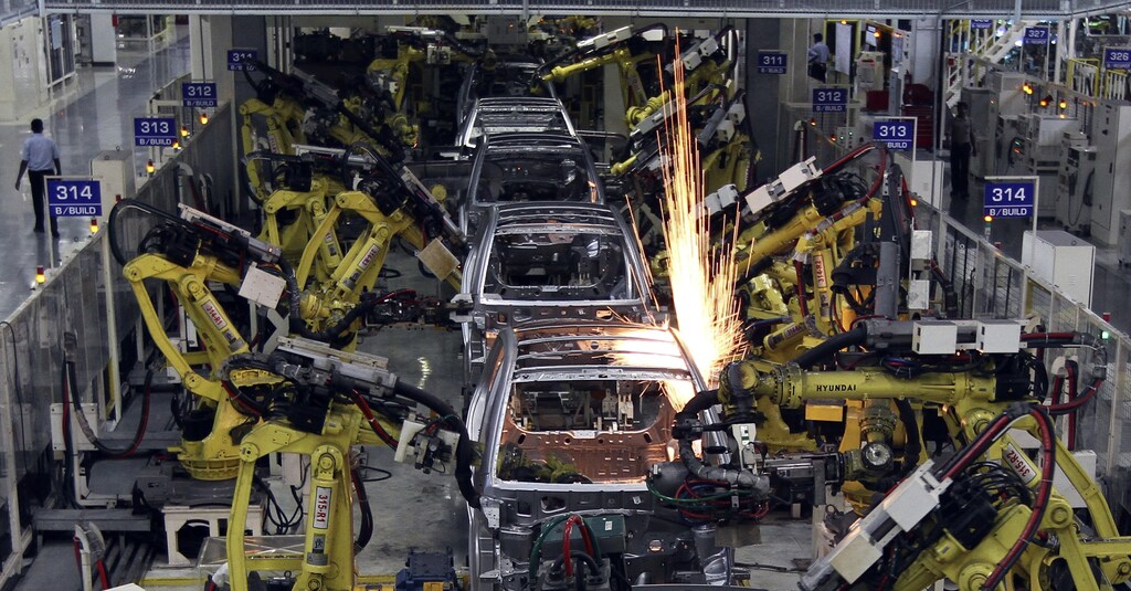 Supply chain: Cars being assembled at a Hyundai factory