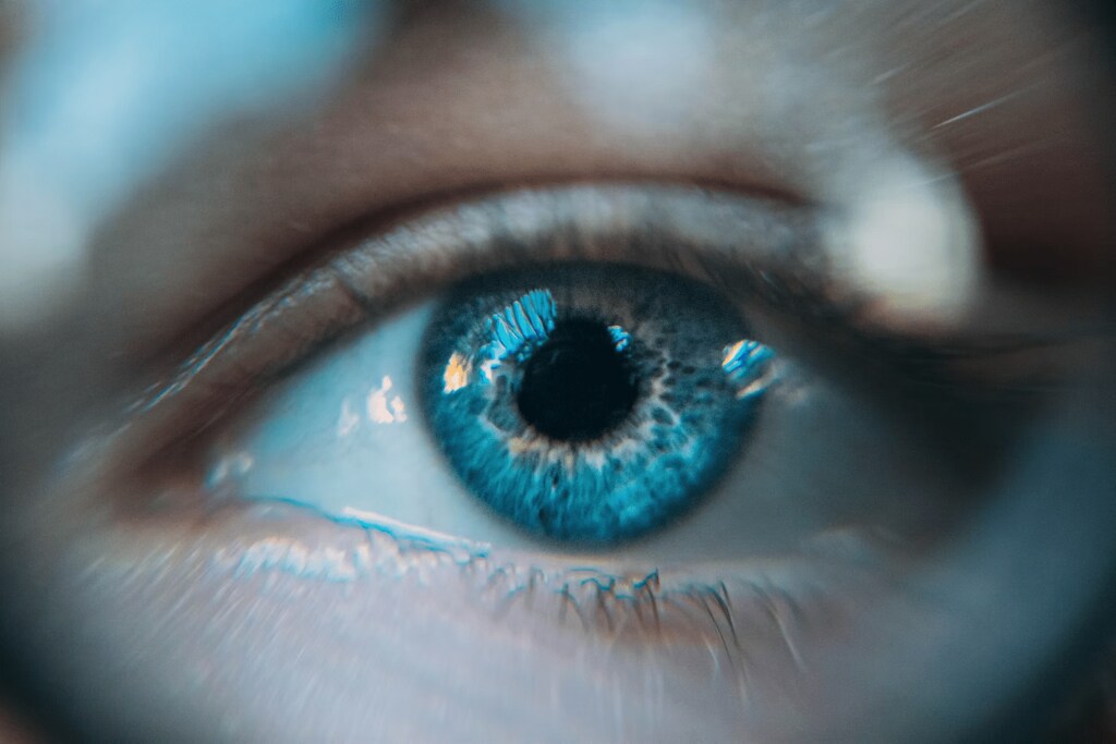 A close-up of a blue eye.