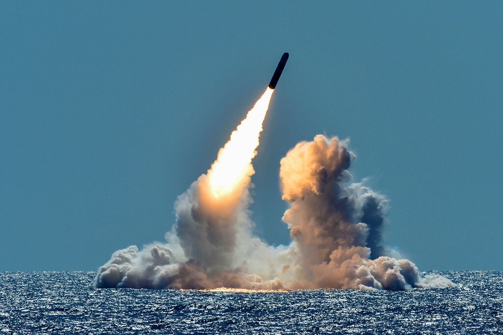 An unarmed Trident II D5 missile is test-launched from the Ohio-class U.S. Navy ballistic missile submarine USS Nebraska off the coast of California, U.S. March 26, 2018. Picture taken March 26, 2018. U.S. Navy/Mass Communication Specialist 1st Class Ronald Gutridge/Handout via REUTERS. ATTENTION EDITORS - THIS IMAGE WAS PROVIDED BY A THIRD PARTY - RC18839E3160