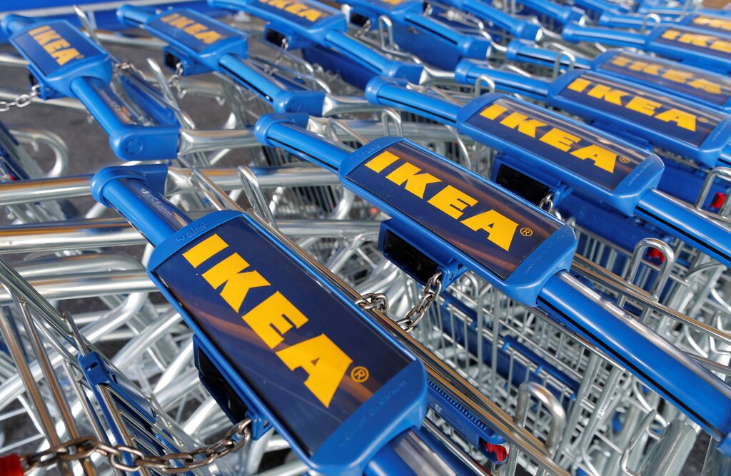 Trollies are seen outside an IKEA Group store in Roissy-en-France, France, February 29, 2016. REUTERS/Jacky Naegelen/File Photo - RTSNI0W