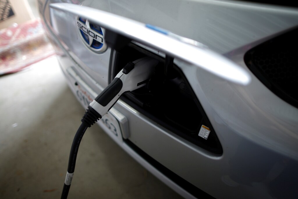 An electric car is being charged.