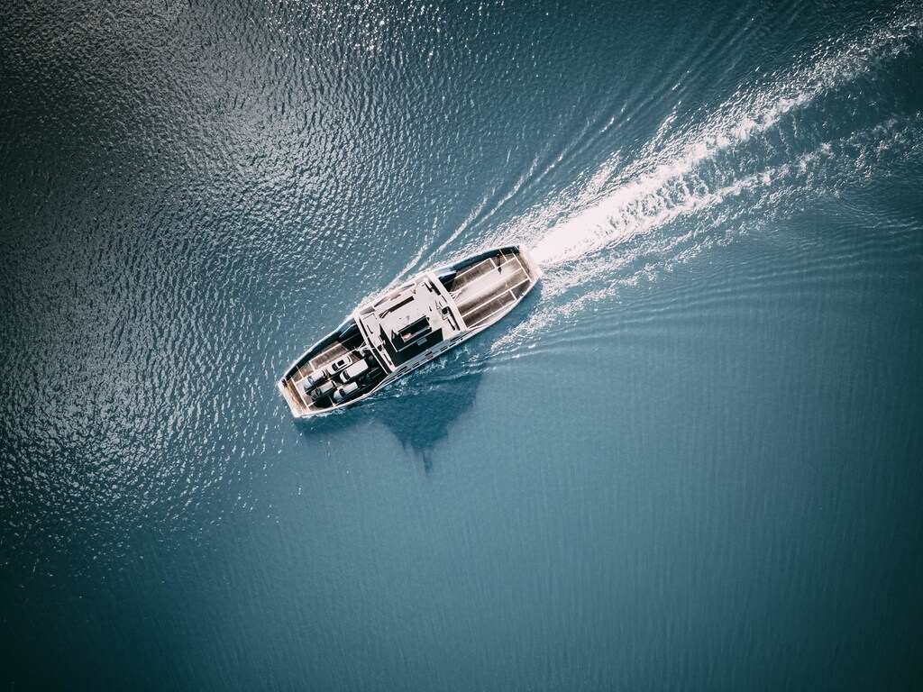 An aerial view of a ferry.