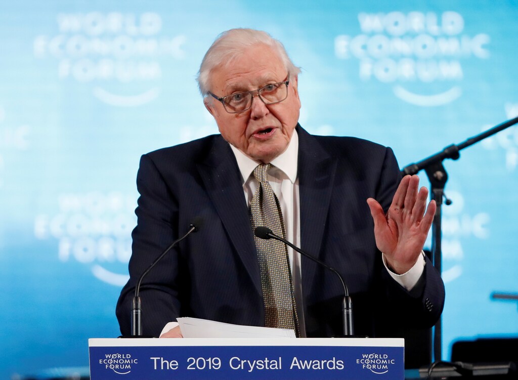 Naturalist Sir David Attenborough delivers a speech as he receives a Crystal Award, during an opening ceremony of the World Economic Forum in Davos, Switzerland, 21 January 2019. REUTERS/Arnd Wiegmann/File Photo