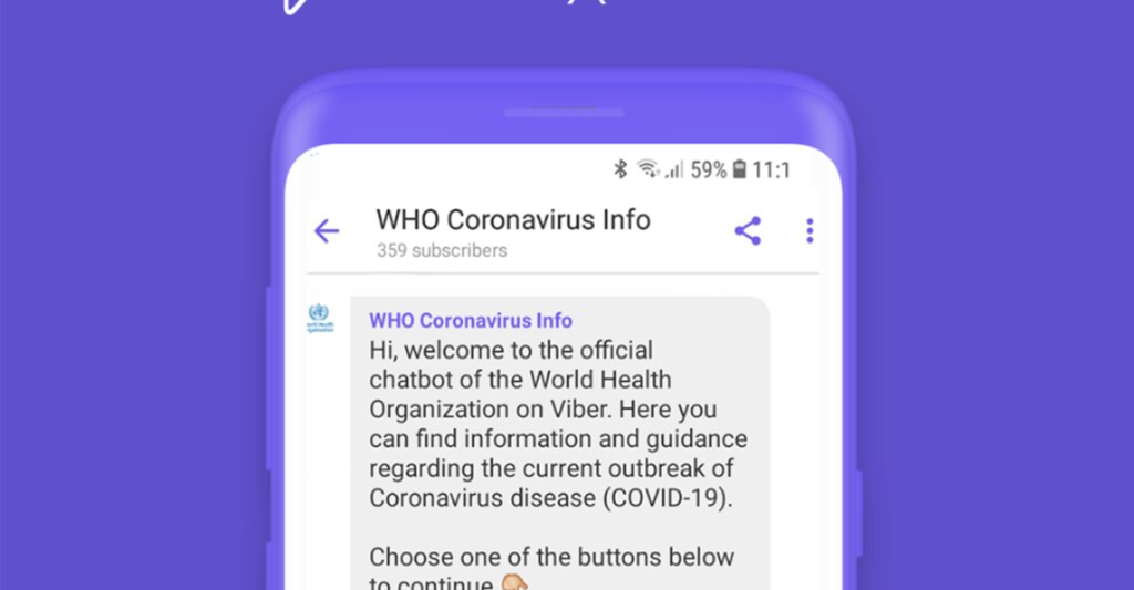 WHO interactive chatbot on Rakuten Viber was launched 31 March.