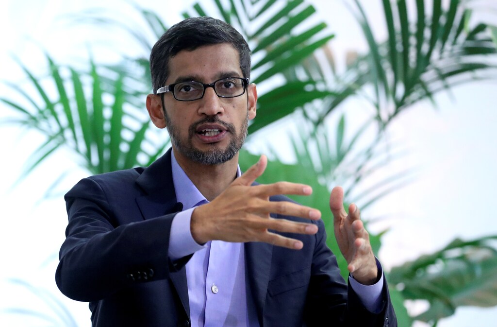 Sundar Pichai, CEO of Google and Alphabet, speaks on artificial intelligence during a Bruegel think tank conference in Brussels, Belgium January 20, 2020.