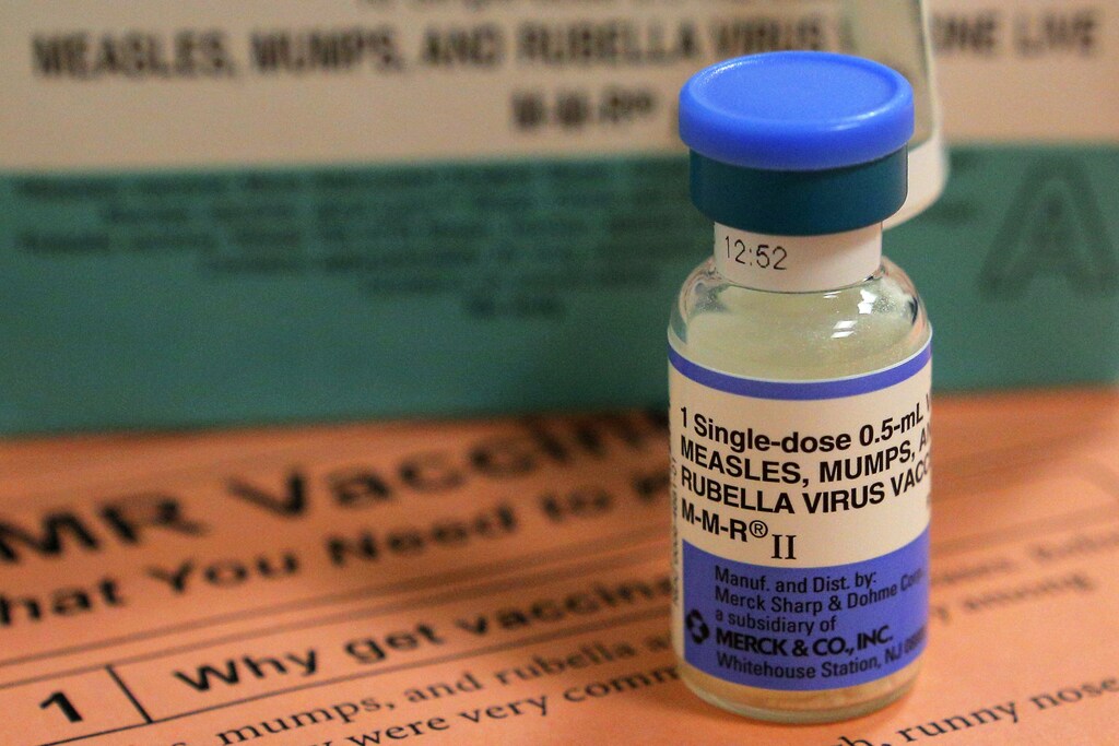 A vial of measles, mumps and rubella vaccine and an information sheet is seen at Boston Children's Hospital in Boston, Massachusetts February 26, 2015.