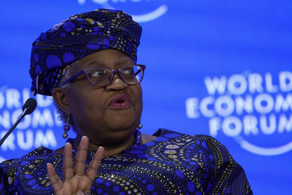 Director-General World Trade Organization (WTO), Ngozi Okonjo-Iweala speaks during the 55th annual World Economic Forum annual meeting in Davos, Switzerland: Tariffs and economic fragmentation are reshaping global trade