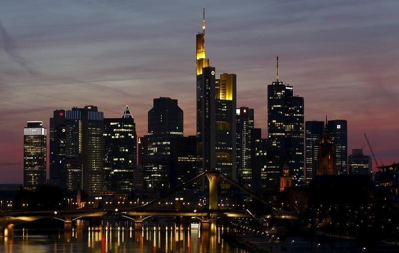 The famous skyline with its banking district is pictured in Frankfurt early evening April 13, 2015. The European Central Bank's governing council will meet in Frankfurt on Wednesday, April 15. REUTERS/Kai Pfaffenbach - GF10000058125