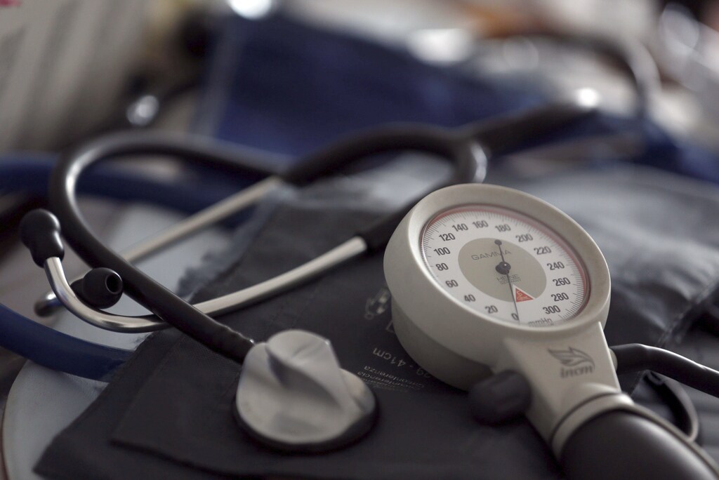 A photo illustration shows a stethoscope and blood-pressure machine of a French general practitioner displayed in a doctor's office in Bordeaux January 7, 2015. French physicians protest against a new health reform bill that would introduce a third party payment system. Picture taken January 7, 2015. REUTERS/Regis Duvignau (FRANCE - Tags: HEALTH POLITICS) - PM1EB171G4Q01