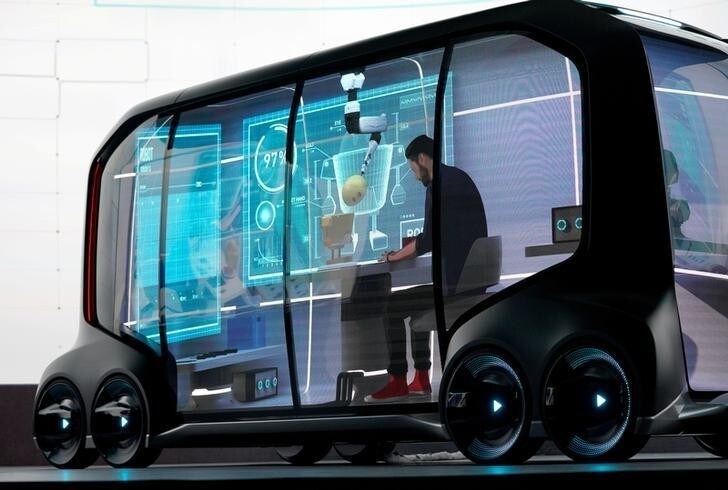 Toyota Motor Corporation, displays the "e-Palette", a new fully self-driving electric concept vehicle designed to be used for ride hailing, parcel delivery services and other uses at CES in Las Vegas, Nevada, U.S., January 8, 2018. REUTERS/Rick Wilking