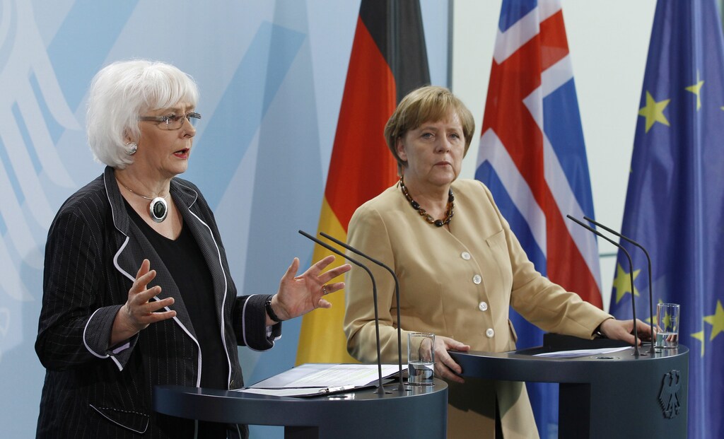 German Chancellor Angela Merkel and Iceland's Prime Minister Jóhanna Sigurðardóttir.
