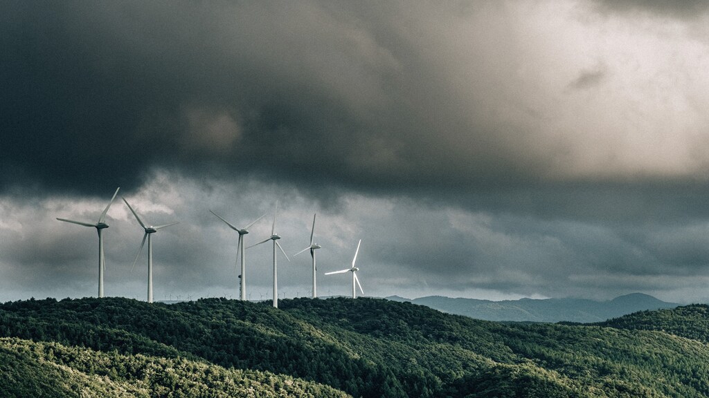 Wind turbines in Fukushima prefecture, Japan.