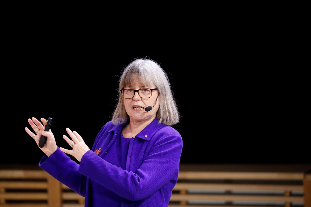 Nobel Prize in Physics laureate Donna Strickland speaks during her Nobel Lecture "Generating High-Intensity Ultrashort Optical Pulses" at the Aula Magna, Stockholm University, in Stockholm, Sweden December 8, 2018. TT News Agency/Christine Olsson/via REUTERS ATTENTION EDITORS - THIS IMAGE WAS PROVIDED BY A THIRD PARTY. SWEDEN OUT. NO COMMERCIAL OR EDITORIAL SALES IN SWEDEN. - RC1DDD1744F0
