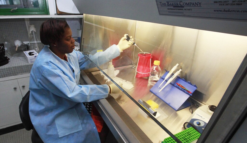 Dr. Fatou Soro Ouattara of the Association of Women Researchers in the Ivory Coast (AFEMC-CI) works in her laboratory at the Institut Pasteur in Abidjan March 5, 2013.