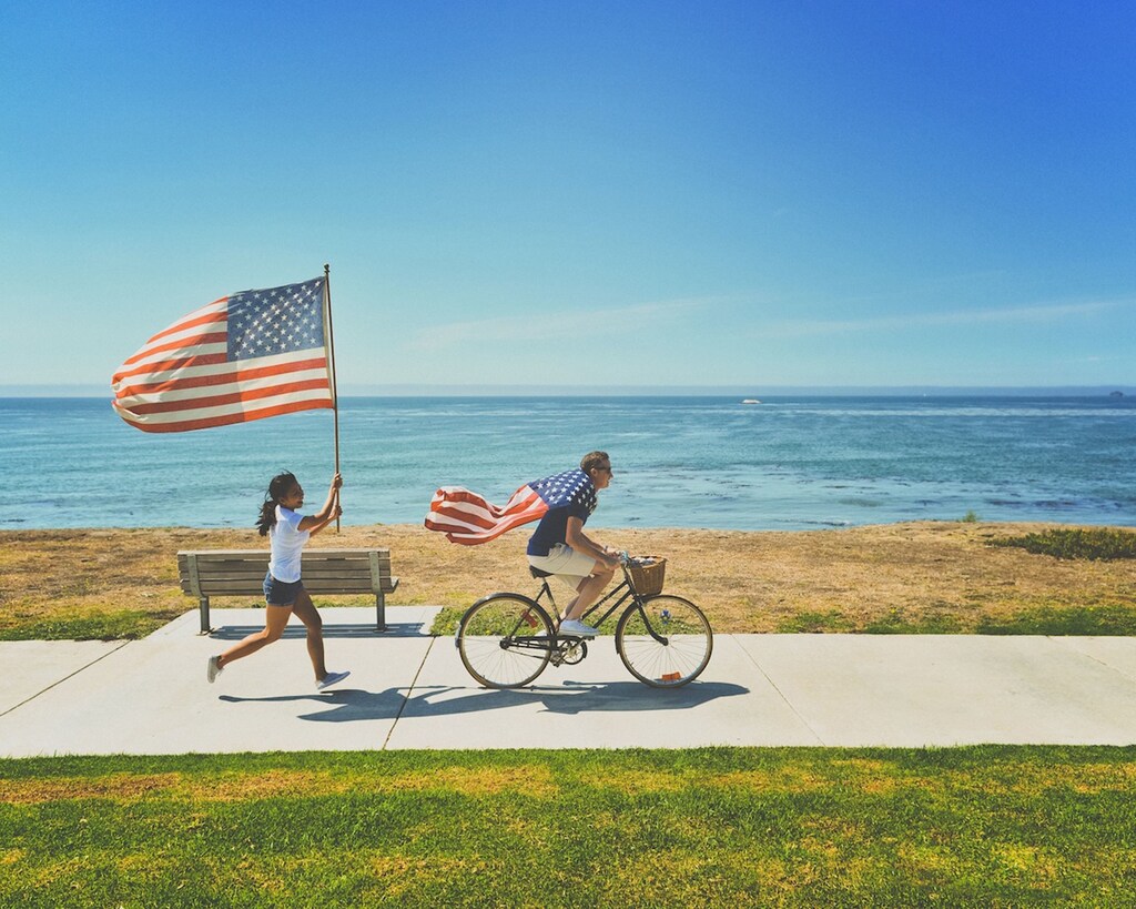 USA america beach flag state red white blue star spangled banner united states