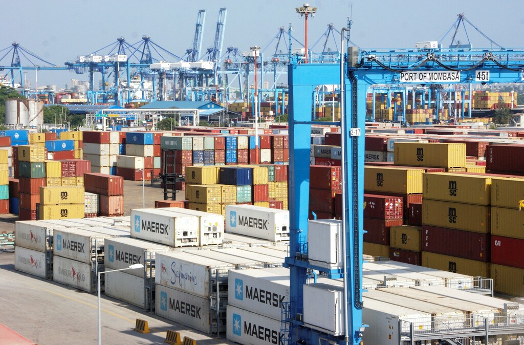Shipping containers at the port of Mombasa, Kenya, East Africa's busiest port.