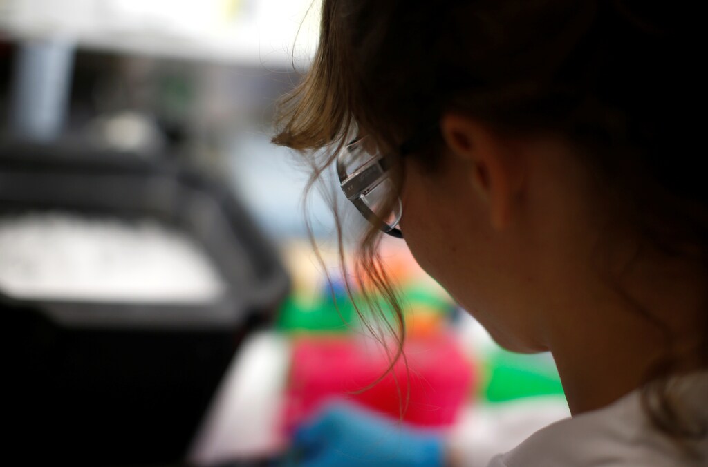 A scientist working in cancer research laboratories at the Old Road Campus research building at Oxford University, in Oxford, Britain May 11, 2016. REUTERS/Peter Nicholls - RTX2ECL4