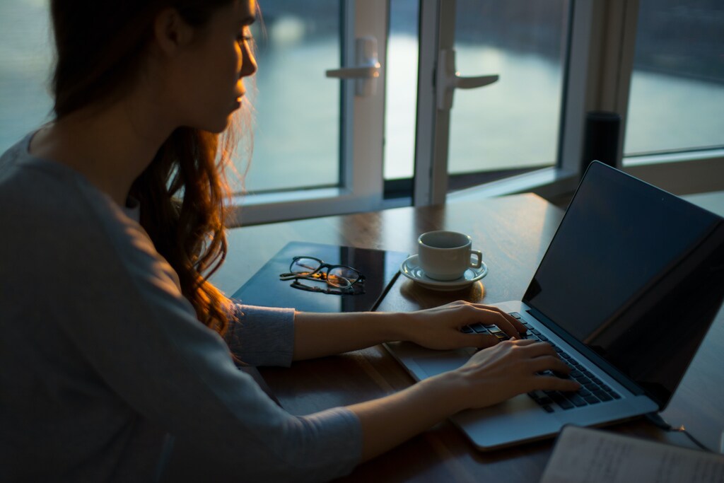Woman working at her laptop - remote working