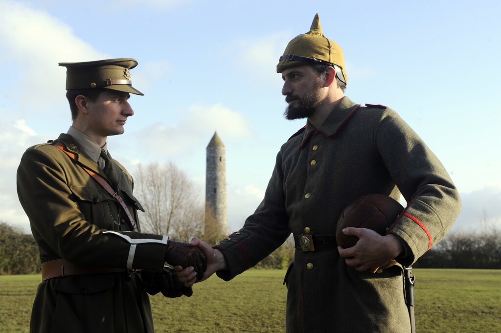A centenary re-enactment of the football match between the German and Allied troops during the Christmas Truce of 1914.